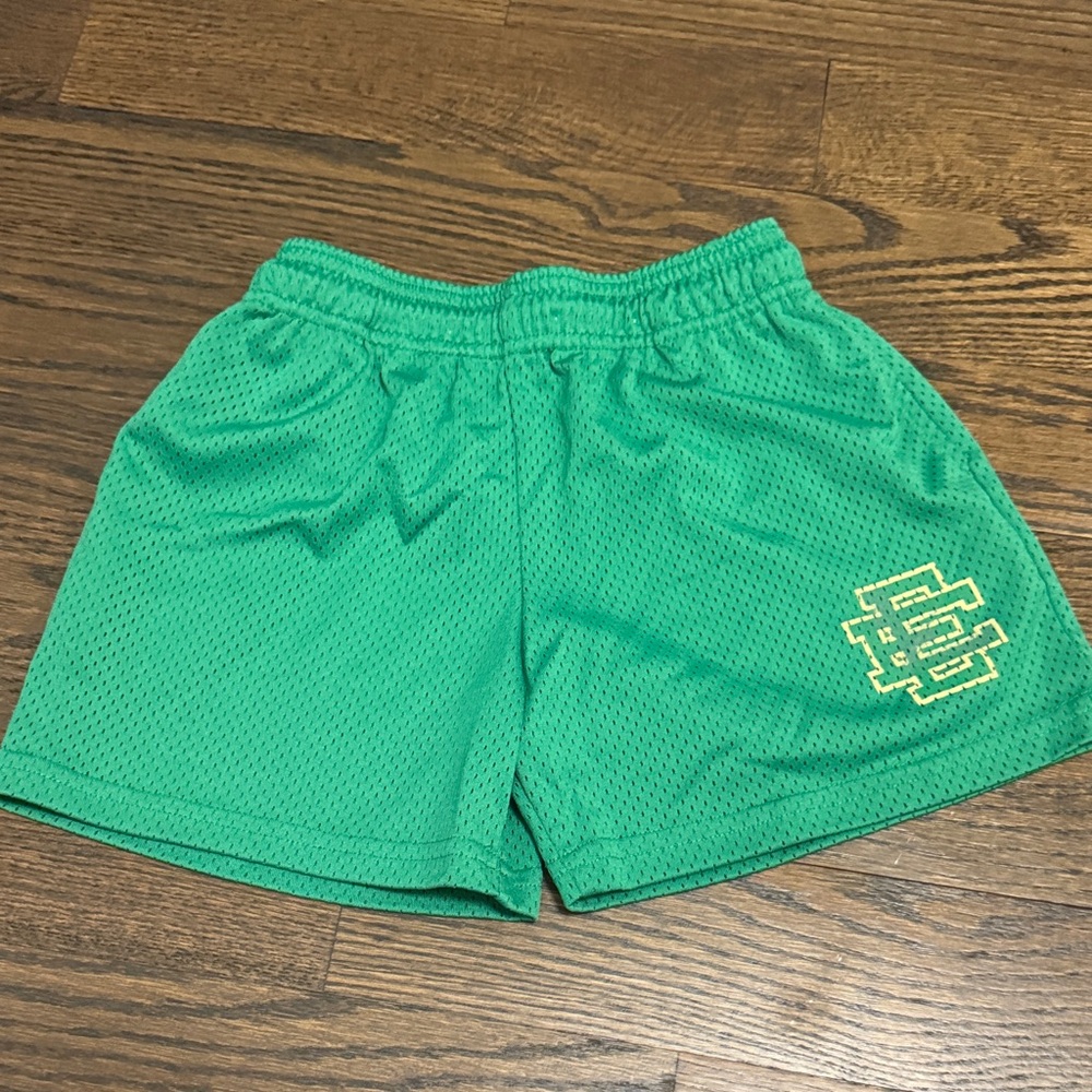 Eric Emanuel Emerald Green Mesh Shorts with Embroidered Tag